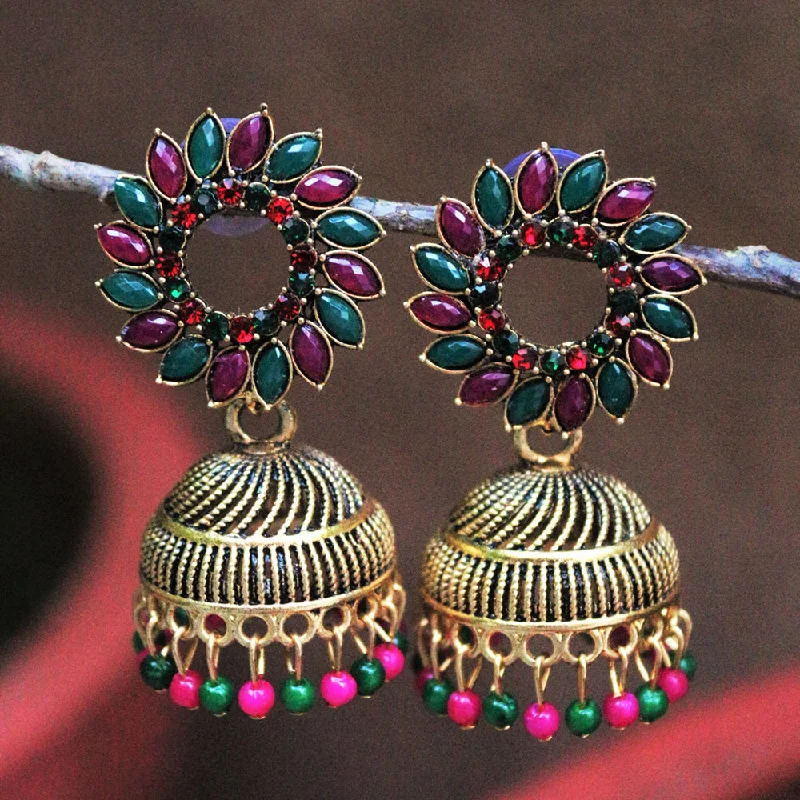 women zodiac earrings -H K Fashion Gold Plated Crystal Stone And Pearls Jhumki Earrings