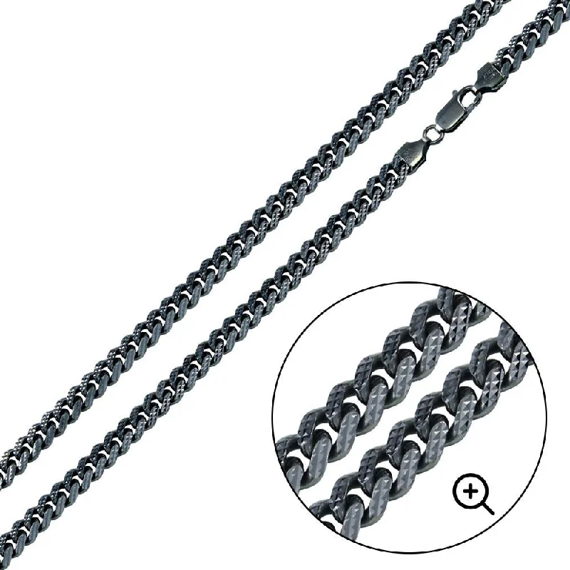 women charm bracelets -925 Sterling Silver Black Rhodium Miami Curb Platinlux Plated One Sided Pyramid Pave 180 6.3mm Chain or Bracelet - CH955 BLK