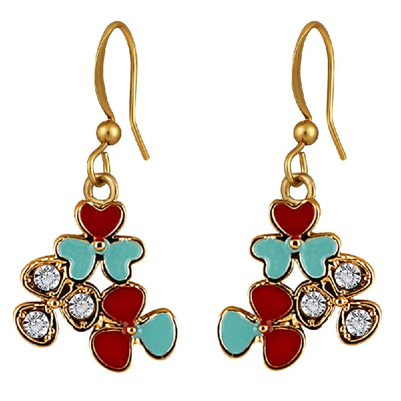 women retro earrings -Mahi Gold Plated Red and Blue Meenakari Work and Crystals Floral Earrings for Women (ER1109852GRedBlu)