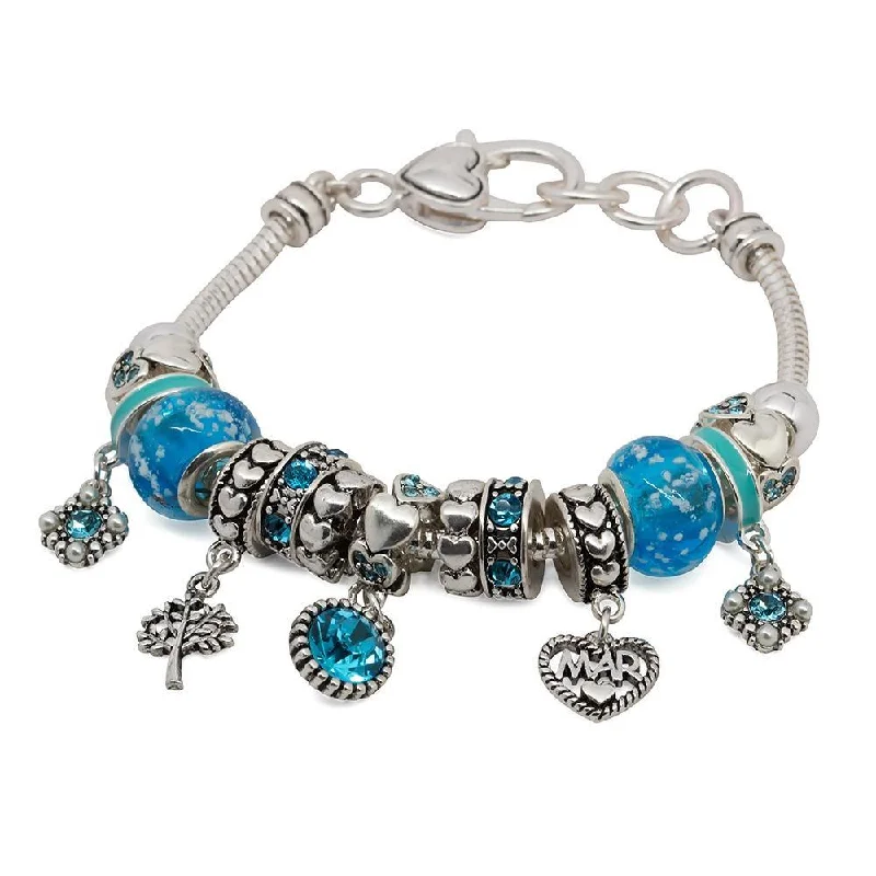 women cuff bangles -BirthStone Charm Bracelet March