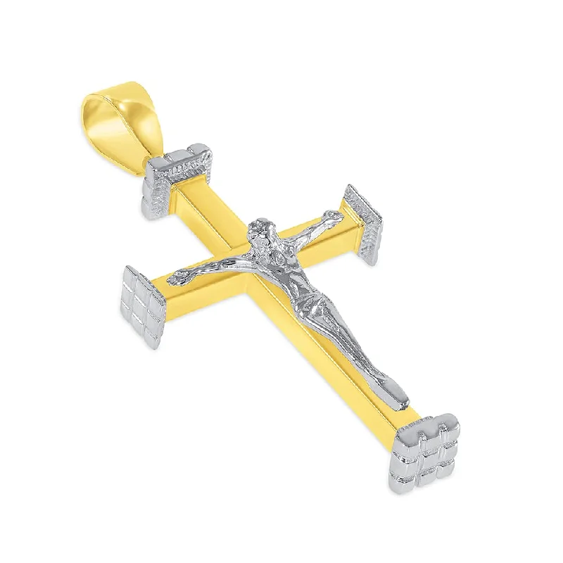 women designer necklaces -14k Solid Gold 3D Catholic Christian Crucifix Cross Pendant - Two-Tone Gold