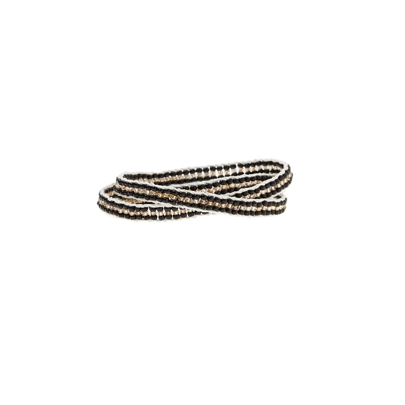 women rose gold bracelets -Stripe Warrior Wrap Bracelet - BLACK/GOLD