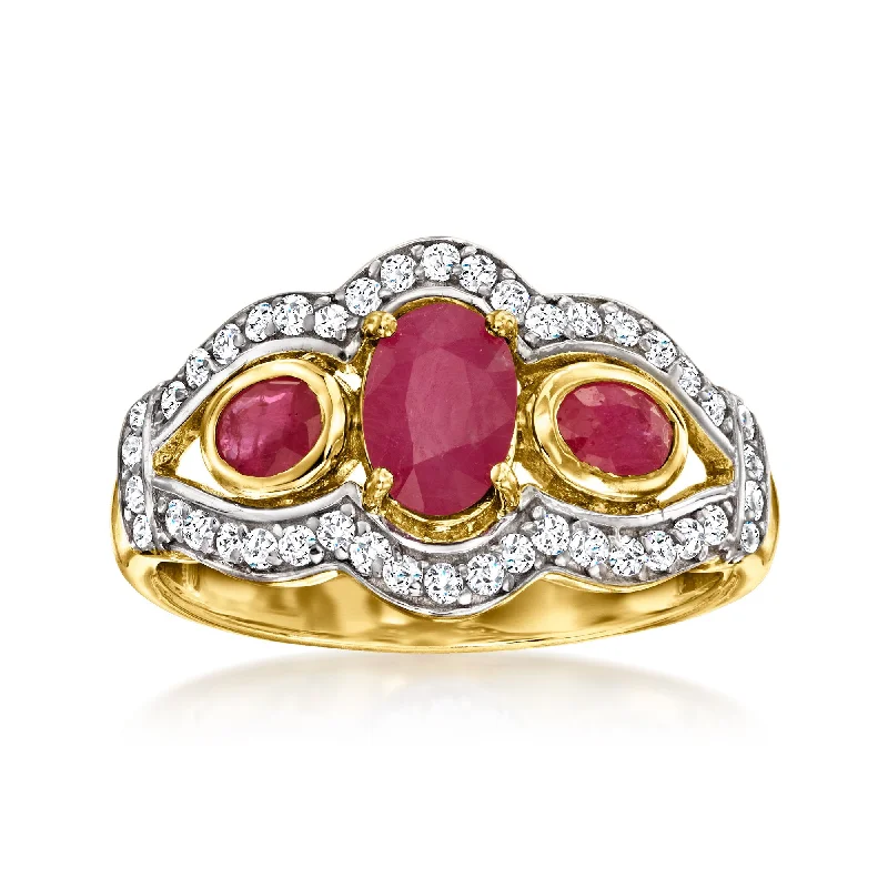 women diamond solitaire engagement rings -Ross-Simons Ruby and . White Zircon Ring in 18kt Gold Over Sterling