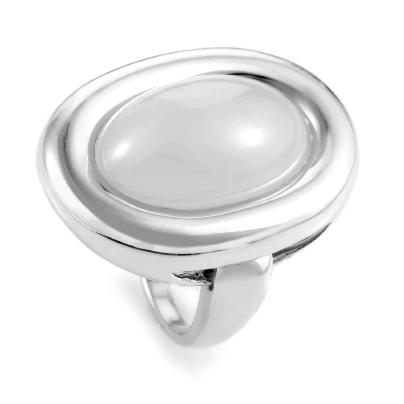 women two-tone engagement rings -Poiray 18K White Gold Chalcedony Ring PPD2850