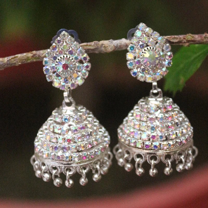 women silver earrings -H K Fashion Oxidised Plated Austrian Stone Jhumki Earrings