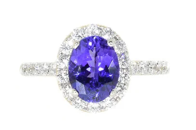 women affordable rings -14kt White Gold Tanzanite & Diamond Halo Ring