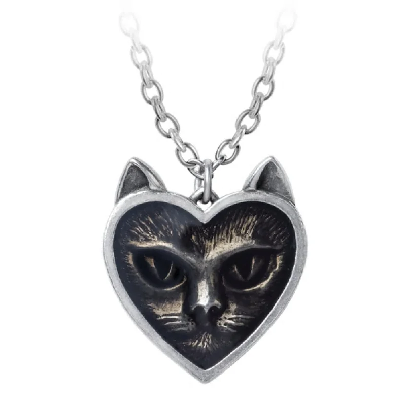 women statement gold necklaces -Love Cat Pendant Heart Necklace by Alchemy Gothic