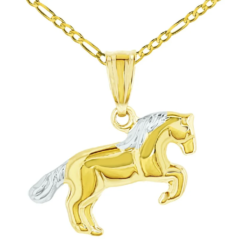 women birthstone necklaces -Polished 14k Gold Running Horse Charm Animal Pendant Necklace - Yellow Gold