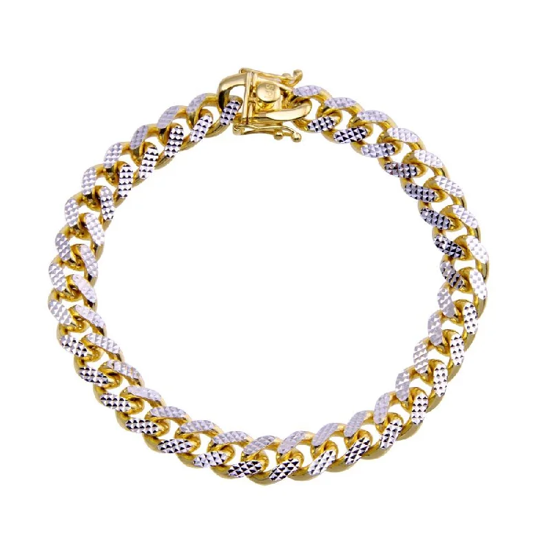 women multi-strand bracelets -Gold Plated 925 Sterling Silver Diamond Cut Miami Curb Bracelet 8.3mm - CH953B GP