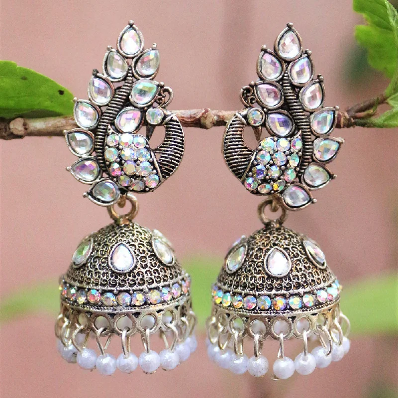 women statement drop earrings -H K Fashion Oxidised Plated Austrian Stone And Beads Jhumki Earrings