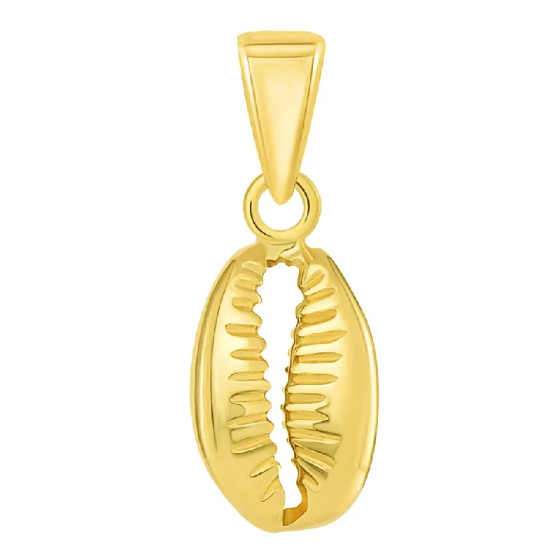 women zodiac necklaces -14k Yellow Gold Small 3D Seashell Charm Cowrie Shell Pendant