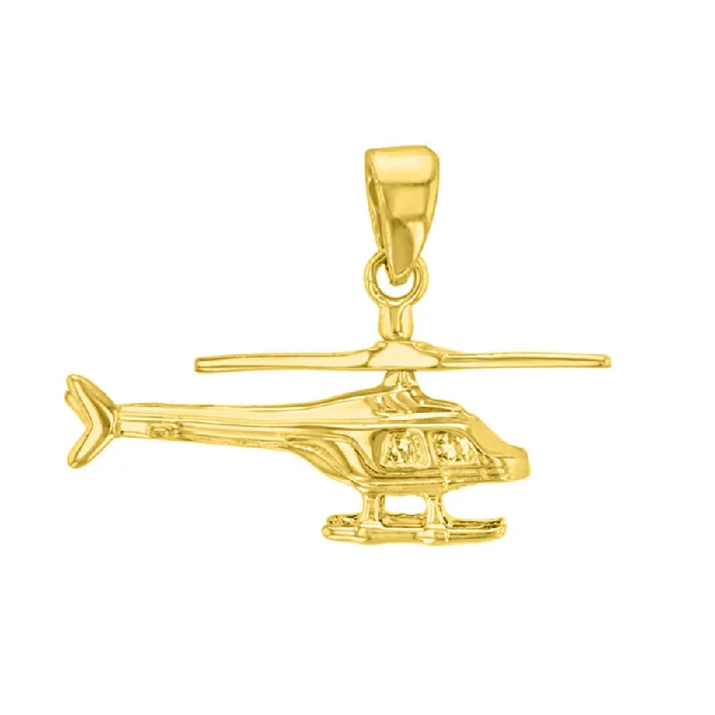 women long pendant necklaces -Solid 14K Gold Helicopter with Motion Moving Propeller Pendant - Yellow Gold