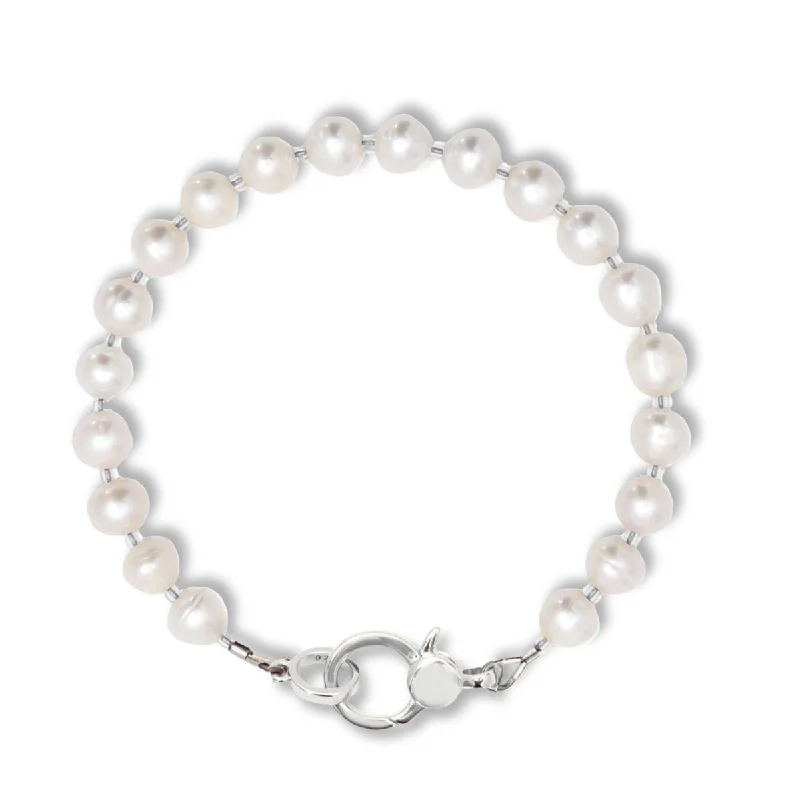 women adjustable bangles -Pearl Charm Holder Bracelet, Sterling Silver