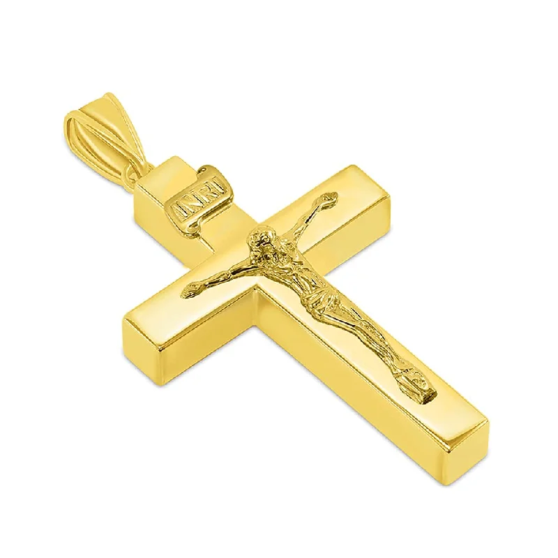 women star-shaped necklaces -14k Yellow Gold 4mm Thick INRI Tubular Crucifix Cross Pendant