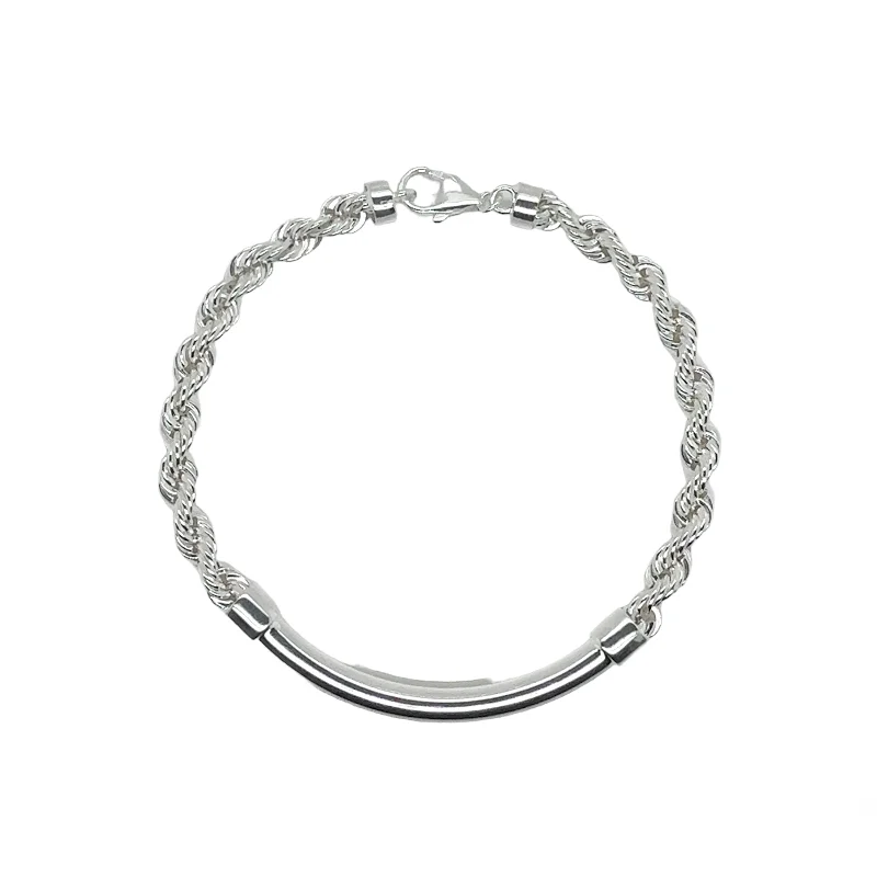 women stackable bangles -925 Sterling Silver Hollow Rope Round Bar 4mm Bracelet  - CHHB012