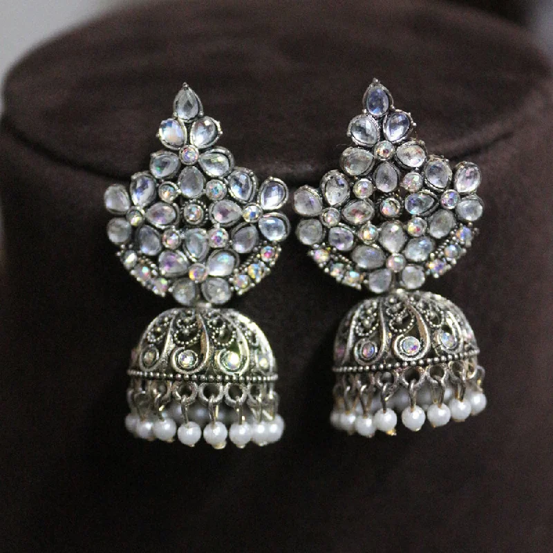 women rhinestone earrings -H K Fashion Oxidised Plated Crystal  Stone And Pearls Jhumki Earrings