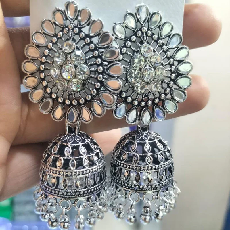 women gold hoop earrings -Manisha Jewellery Oxidised Plated Mirror Jhumki Earrings