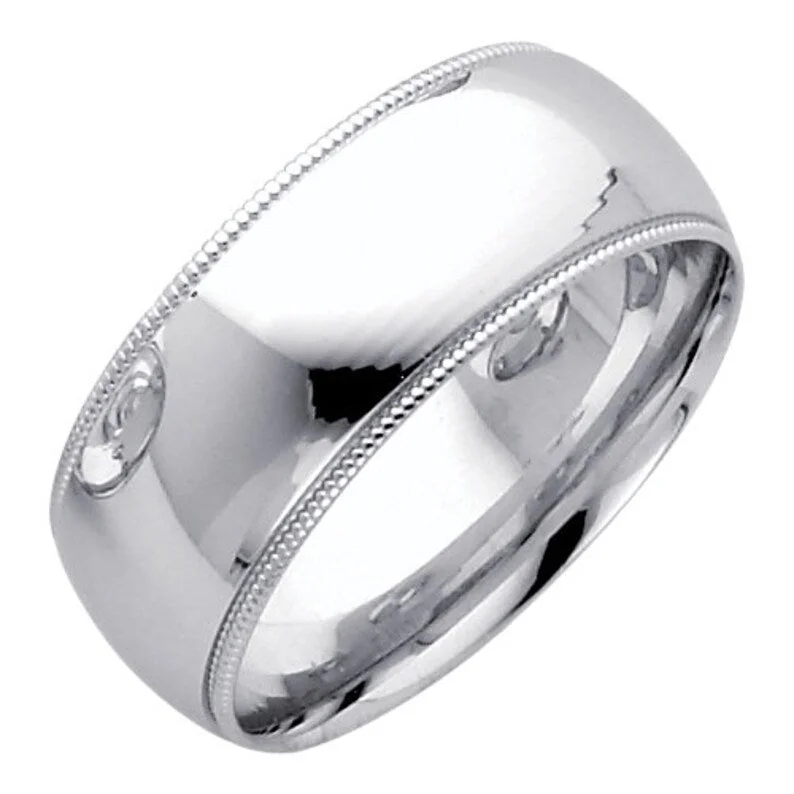 women custom halo engagement rings -8mm Platinum Milgrain Wedding Band