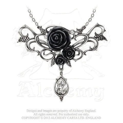 women sapphire necklaces -Bacchanal Black Rose Necklace by Alchemy Gothic