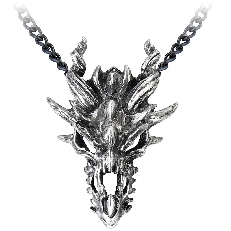 women vintage necklaces -Dragon Skull Pendant Necklace by Alchemy Gothic