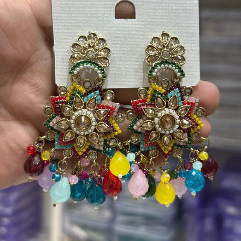 women drop earrings -Kavita Art Gold Plated Crystal Stone And Beads Dangler Earrings