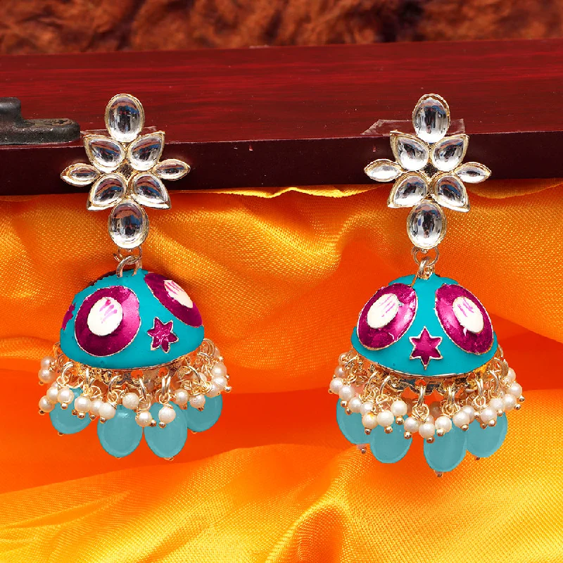 women statement earrings -Bhavi Jewels Kundan And Meenakari Jhumki Earrings