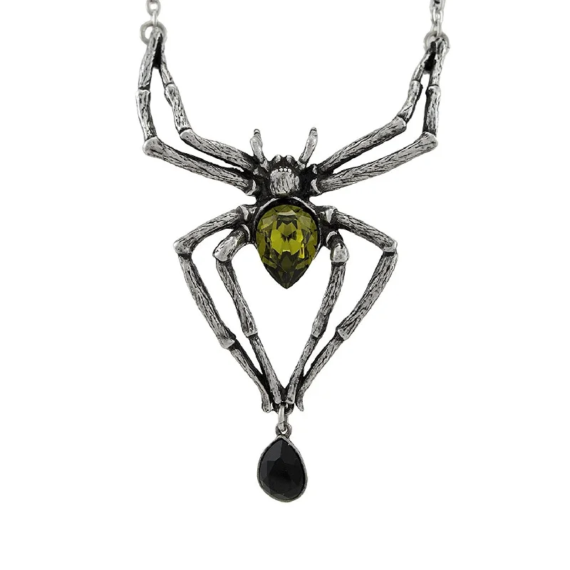 women flower pendant necklaces -Emerald Venom Crystal Spider Necklace by Alchemy Gothic