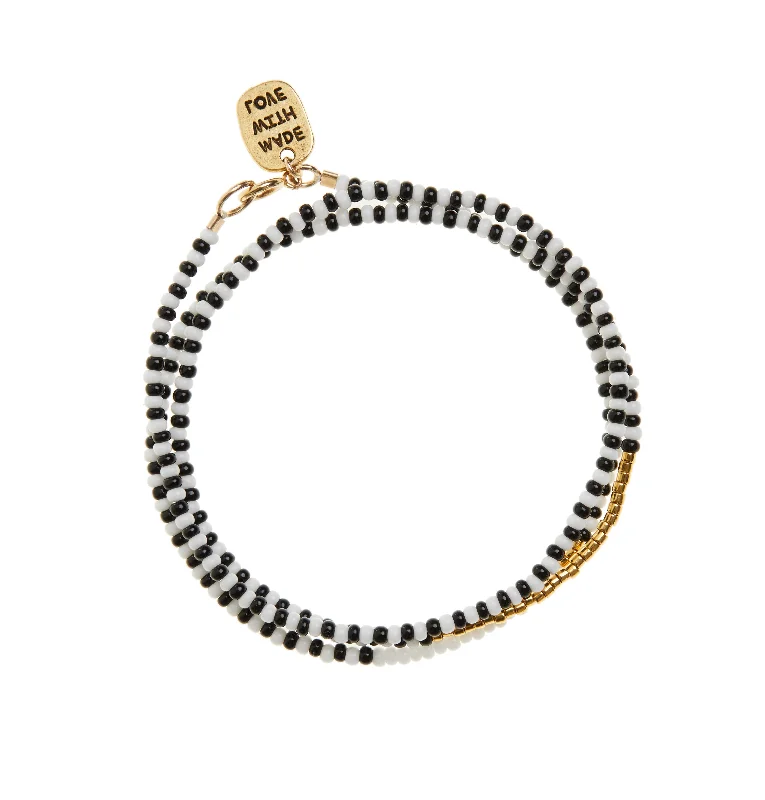 women custom gemstone bracelets -Triple Zebra Wrap Endito Bracelet - BLACK/WHITE/GOLD