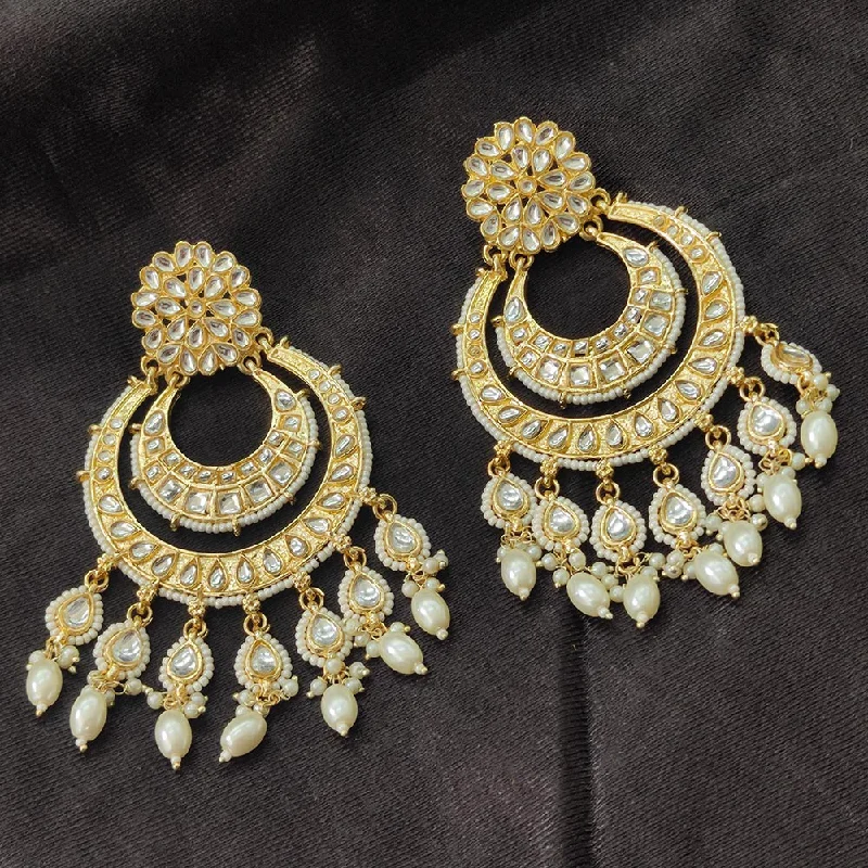 women vintage-style earrings -Bhavi Jewels Gold Plated Kundan Stone And Beads Dangler Earrings