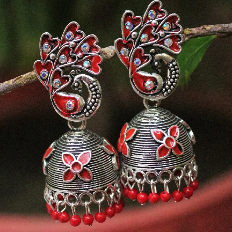 women stud earrings -H K Fashion Oxidised Plated Austrian Stone And Beads Jhumki Earrings