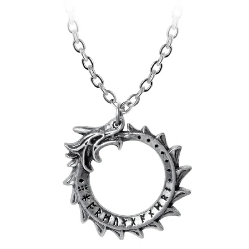 women teardrop necklaces -Mini Jormungand Nordic Dragon Pendant Necklace by Alchemy Gothic