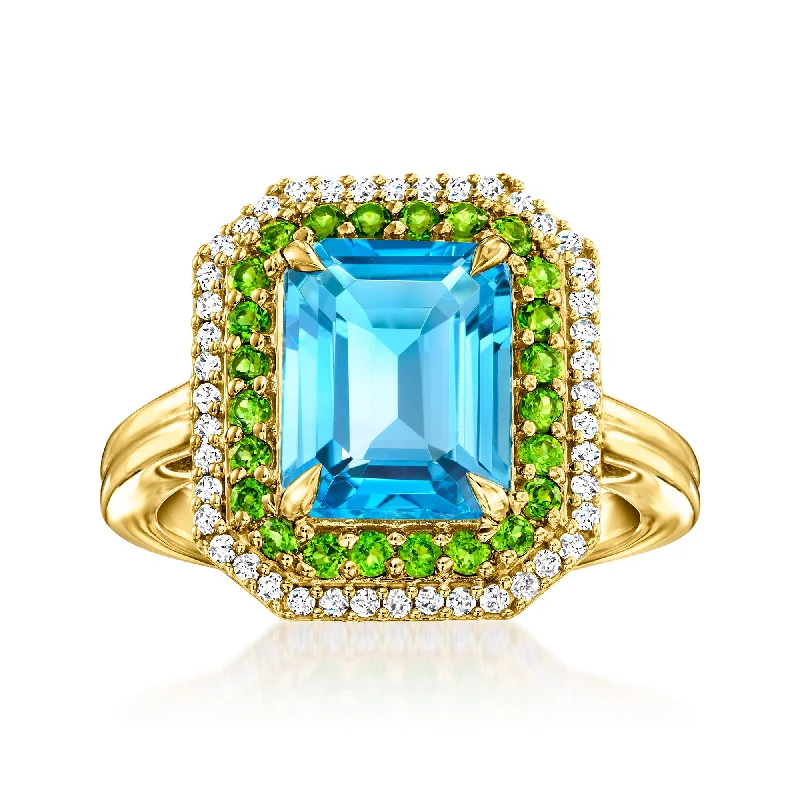 women vintage-style engagement rings -Ross-Simons Swiss Blue Topaz and . Chrome Diopside Ring With . White Zircon in 18kt Gold Over Sterling