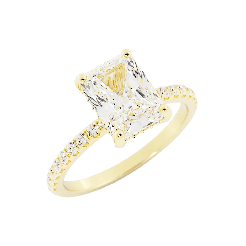 women princess cut rings -3 Carat Radiant Cut Moissanite Engagement Ring 14k Yellow Gold