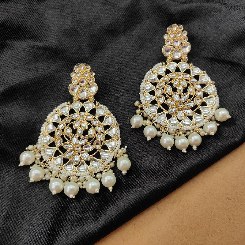 women jade earrings -Bhavi Jewels Gold Plated Kundan Stone And Beads Dangler Earrings