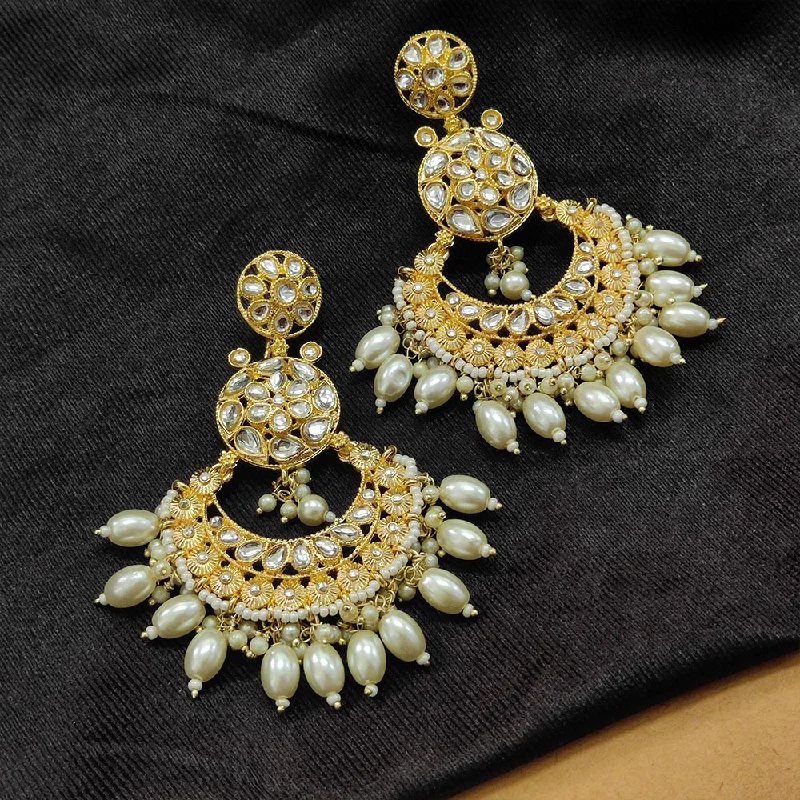 women custom earrings -Bhavi Jewels Gold Plated Kundan Stone And Beads Dangler Earrings