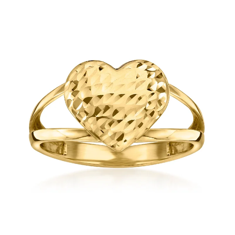 women diamond ring engagement sets -Canaria 10kt Yellow Gold Diamond-Cut Heart Ring