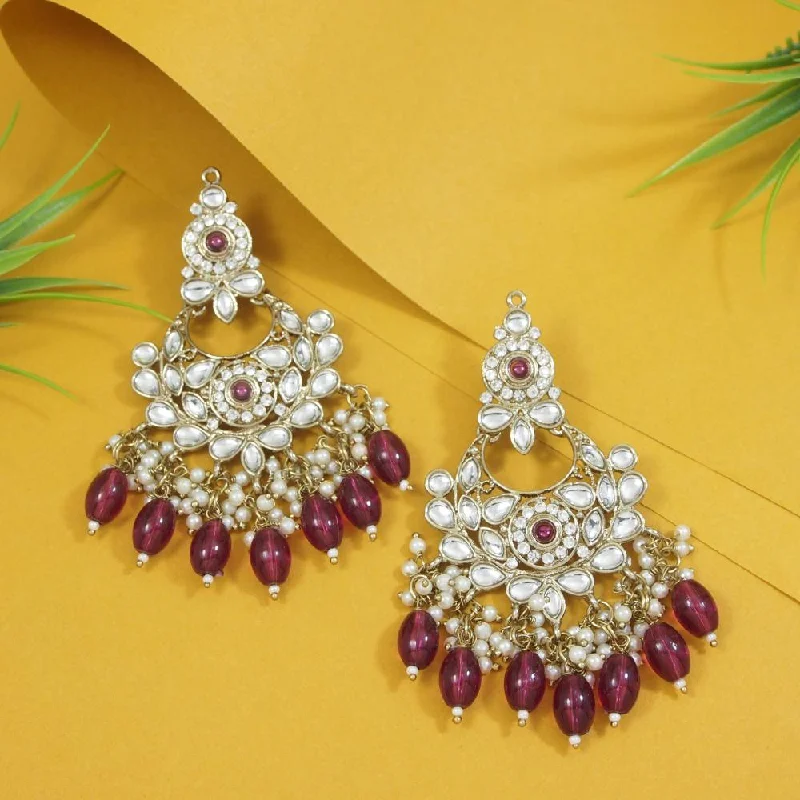 women colorful earrings -Etnico Gold Plated Traditional Kundan & Pearl Chandbali Earrings For Women (E3156Wi)