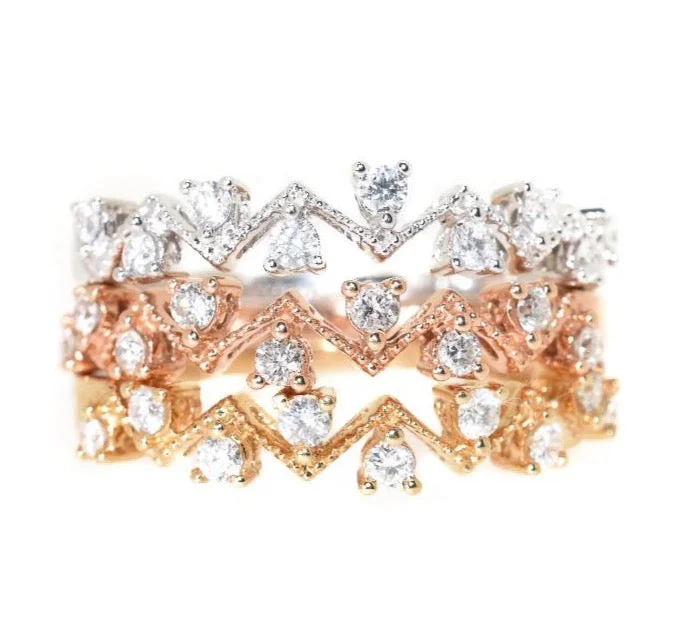 women two-tone rings -18kt Tri-Color Stackable Diamond Ring Set (.55 ctw)