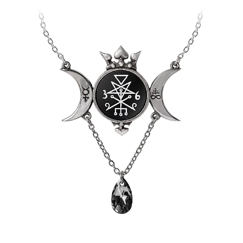 women halo necklaces -Wycca Queen Crystal Moon Goddess Pendant Necklace by Alchemy Gothic