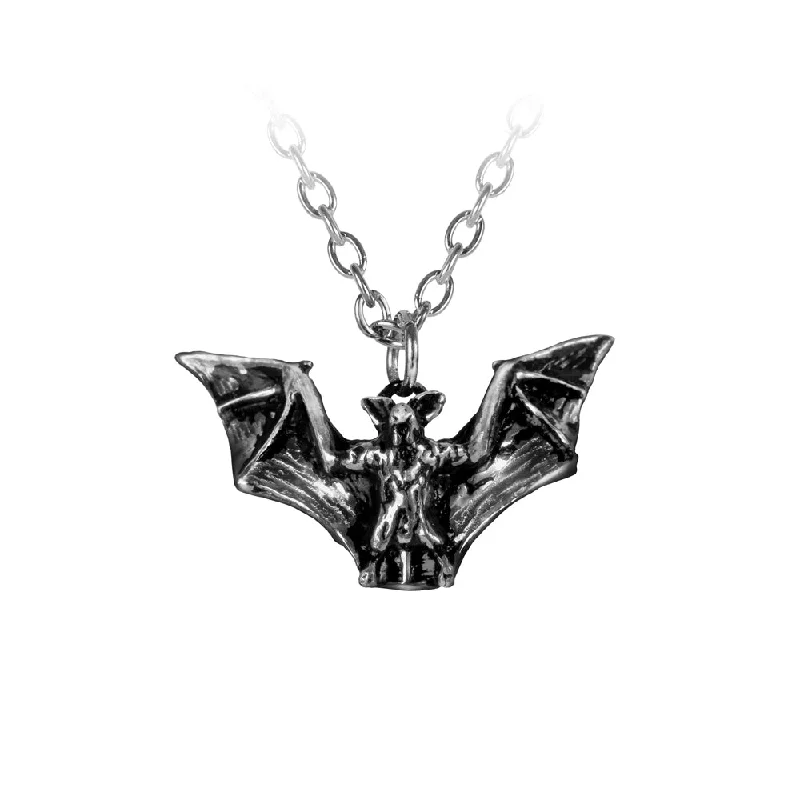 women charm necklaces -Vampyr Pendant Petite Bat Necklace by Alchemy Gothic