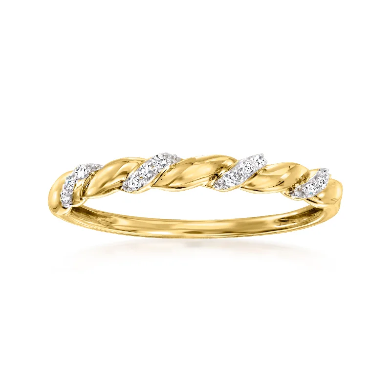 women wedding engagement rings -RS Pure by Ross-Simons Diamond-Accented Twisted Ring in 14kt Yellow Gold