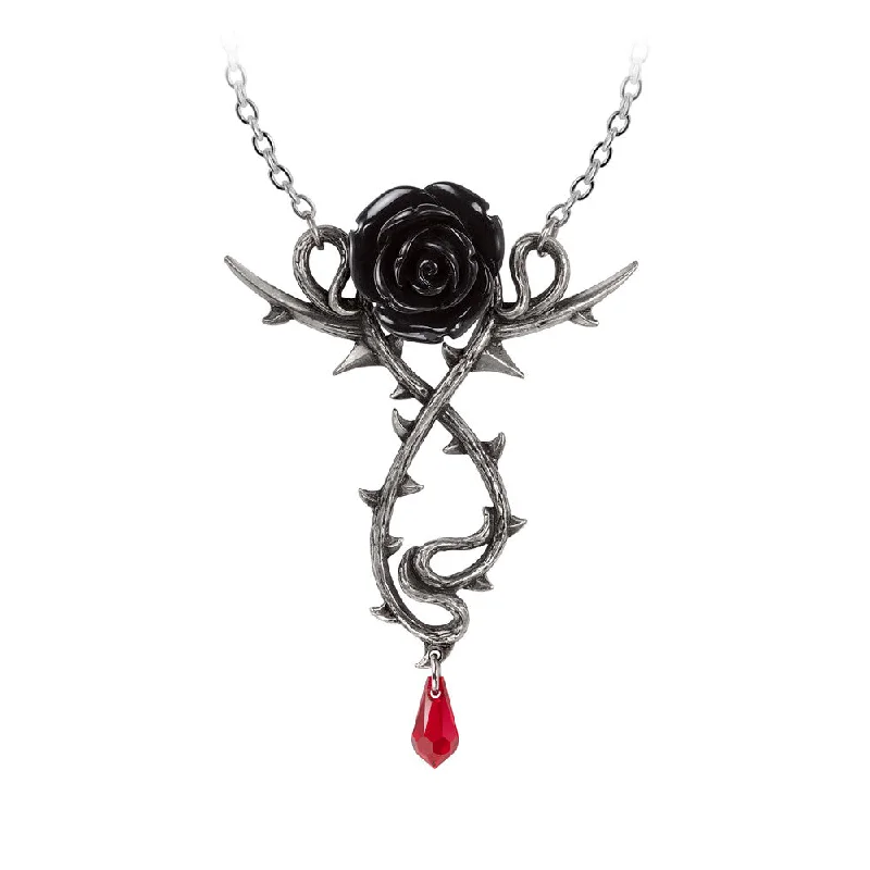 women modern necklaces -Carpathian Black Rose Necklace by Alchemy Gothic