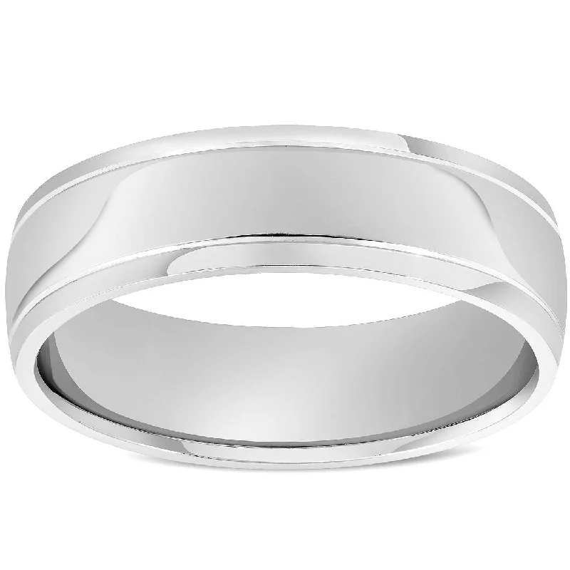 women platinum engagement rings -6mm High Polished Dome Wedding Band 14K White Gold Size Selectable