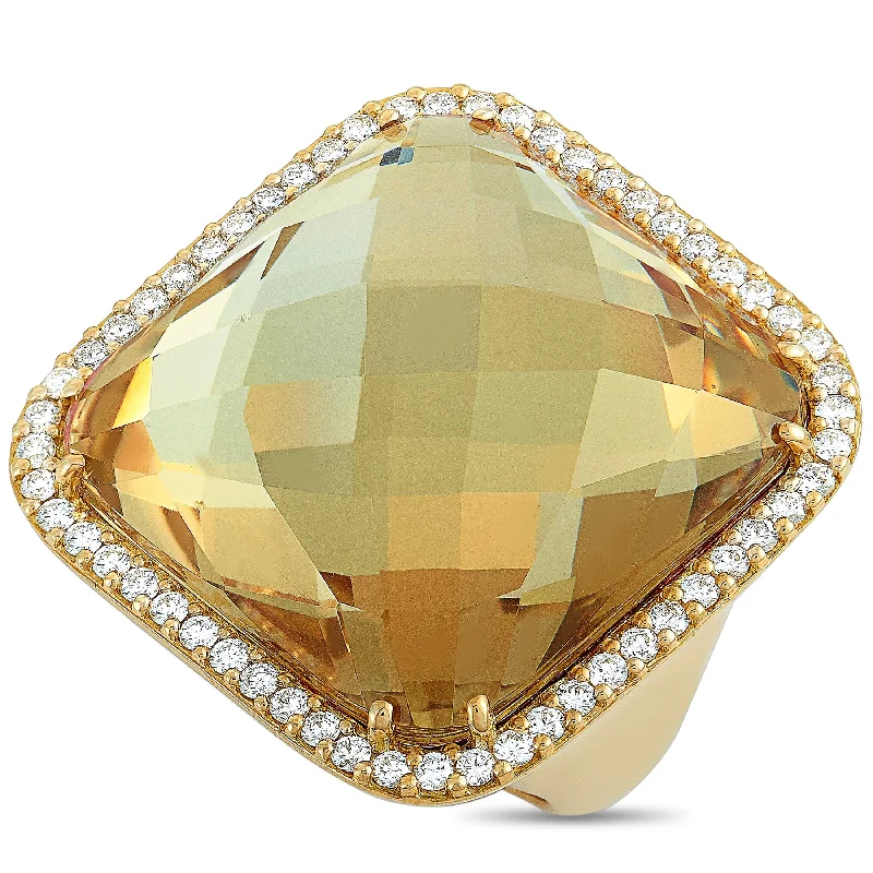 women cushion cut engagement rings -Roberto Coin 18K Yellow Gold Diamond and Smoky Quartz Ring