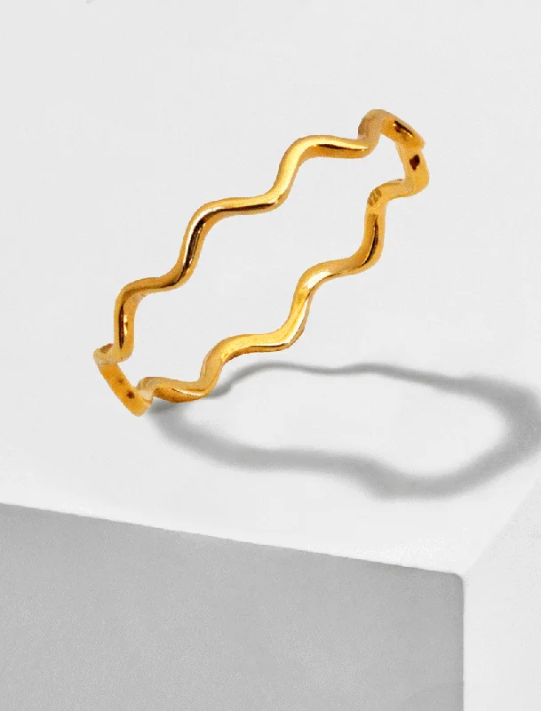 women custom wedding bands -RAMEN NOODLE Wavy Stackable Ring | 18K Gold over Sterling Silver