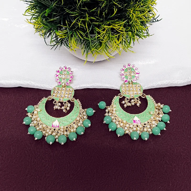 women gem earrings -Bhavi Jewels Kundan And Meenakari Dangler Earrings