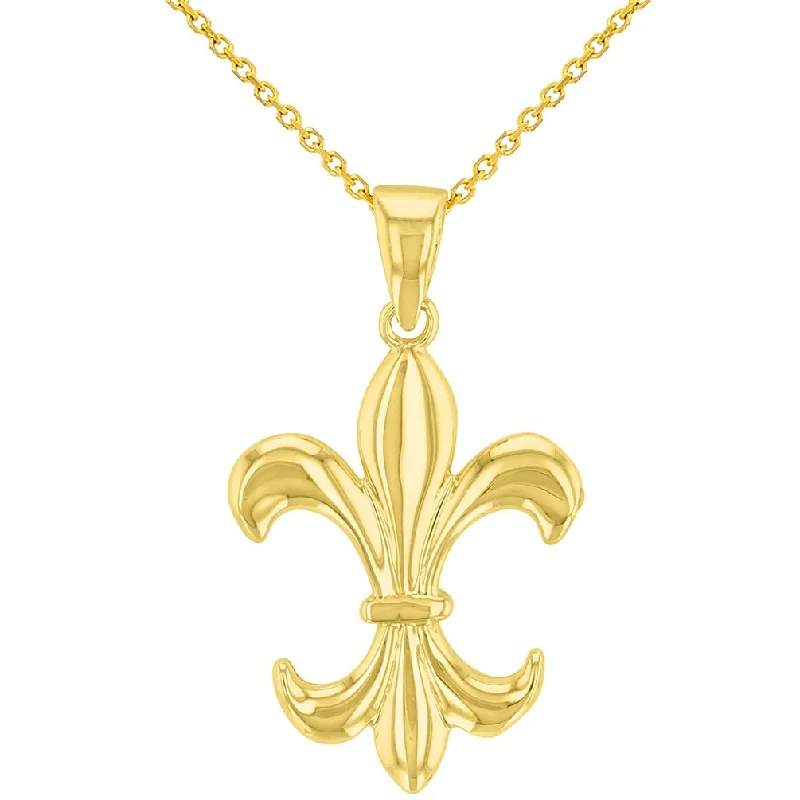 women diamond necklaces -Solid 14K Gold Simple Fleur de Lis Charm Pendant Necklace - Yellow Gold