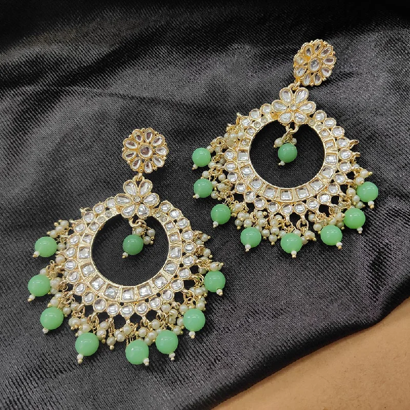 women gold drop earrings -Bhavi Jewels Gold Plated Kundan Stone And Beads Dangler Earrings