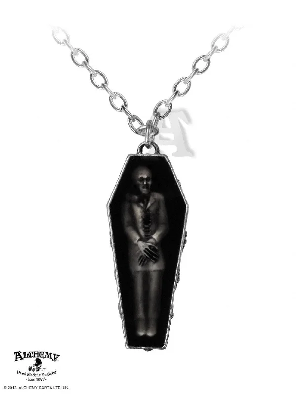 women silver necklaces -Nosferatu's Rest Alchemy Gothic Coffin Necklace