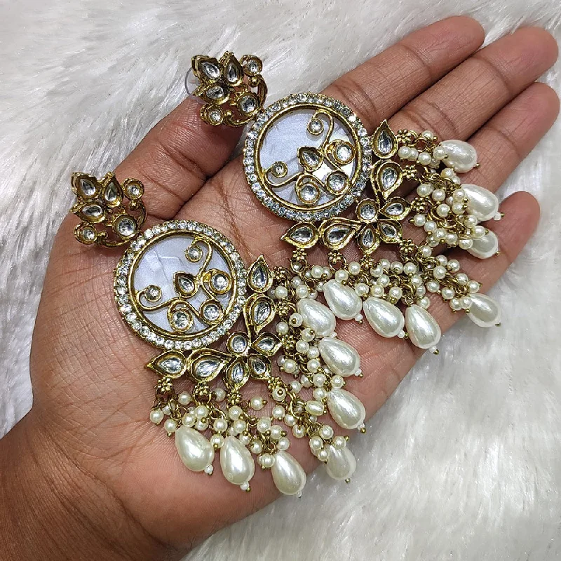 women sparkly earrings -Lucentarts Jewellery Gold Plated Kundan Stone And Perls Dangler Earrings